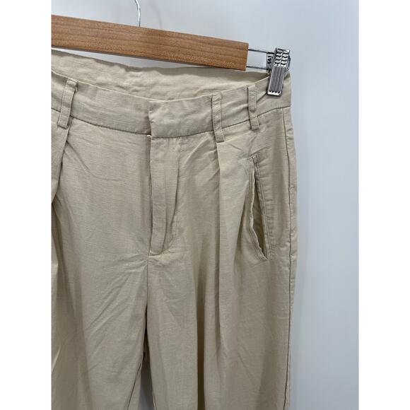 Dazy-Less‎ Pants Women MEDIUM Khaki Tan Pleated Straight Linen Viscose Blend - Picture 4 of 8